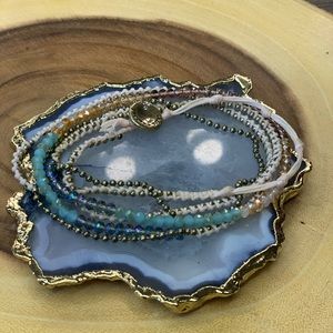 Pinks, Blues, and Opalescent Beaded Wrap Bracelet